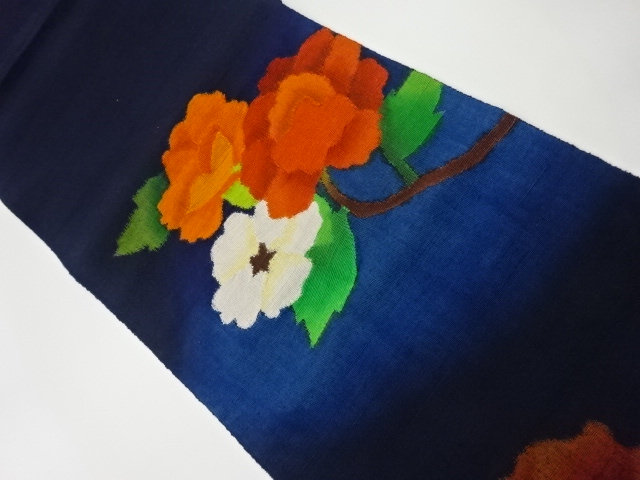 JAPANESE KIMONO / VINTAGE NAGOYA OBI / TSUMUGI / WOVEN FLORAL PLANTS